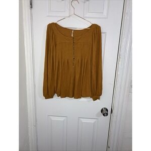 Free People Womens Devin‎ Top Relaxed Fit Balloon Sleeve Autumn Pearl Orange: XS
